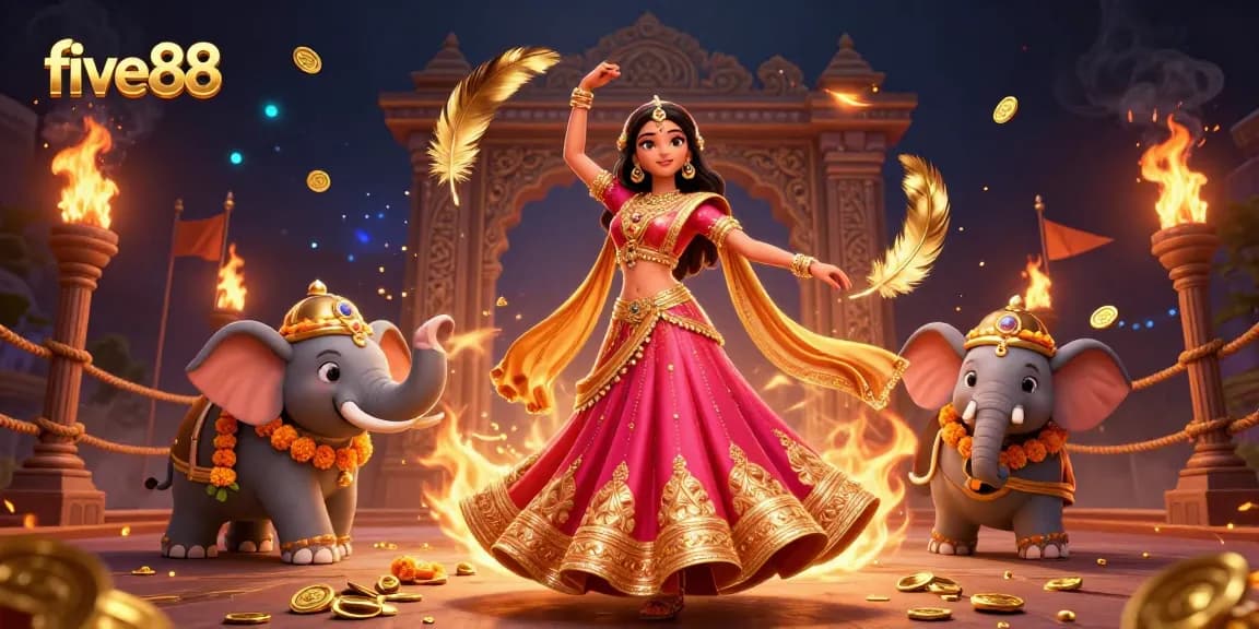 Experience five88's vibrant atmosphere with dazzling gambling elements and a stunning 3D illustration.