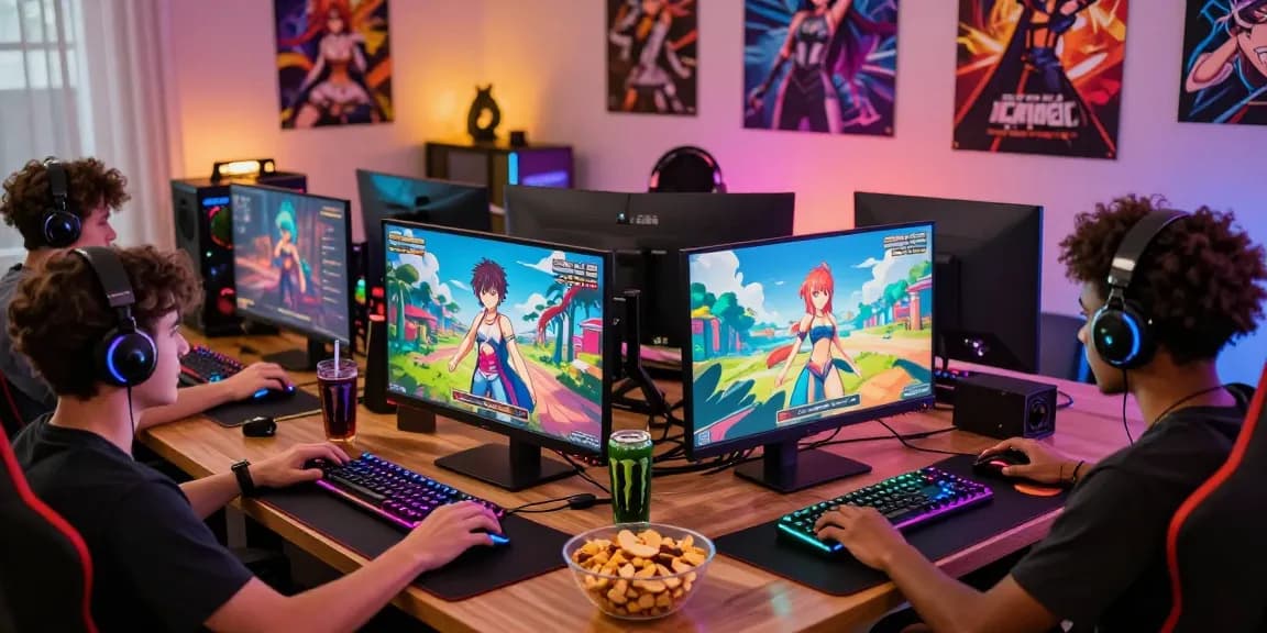 Players enjoying real ecchi games in a vibrant home gaming setup with animated gameplay.
