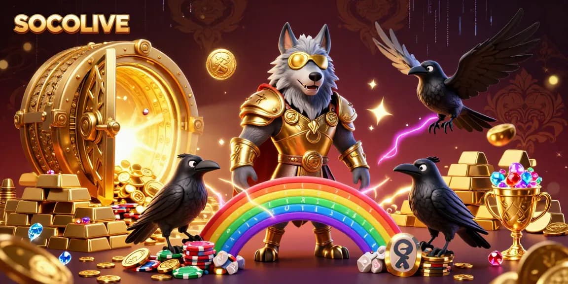 SOCOLIVE showcases a winning scene with Odin and ravens amid casino elements and treasures.