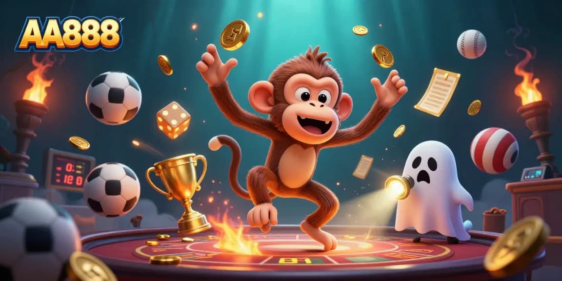 Engage with AA888 through thrilling casino adventures with a mischievous monkey and ghost-hunter puppy.