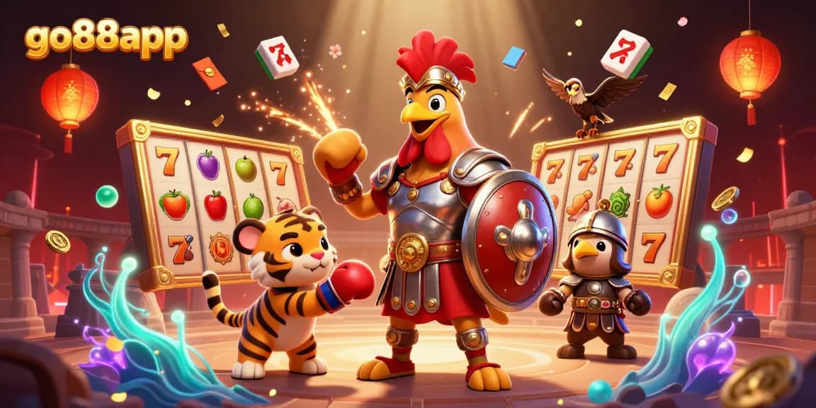 Experience gaming excitement with the go88app in a vibrant casino-themed illustration.