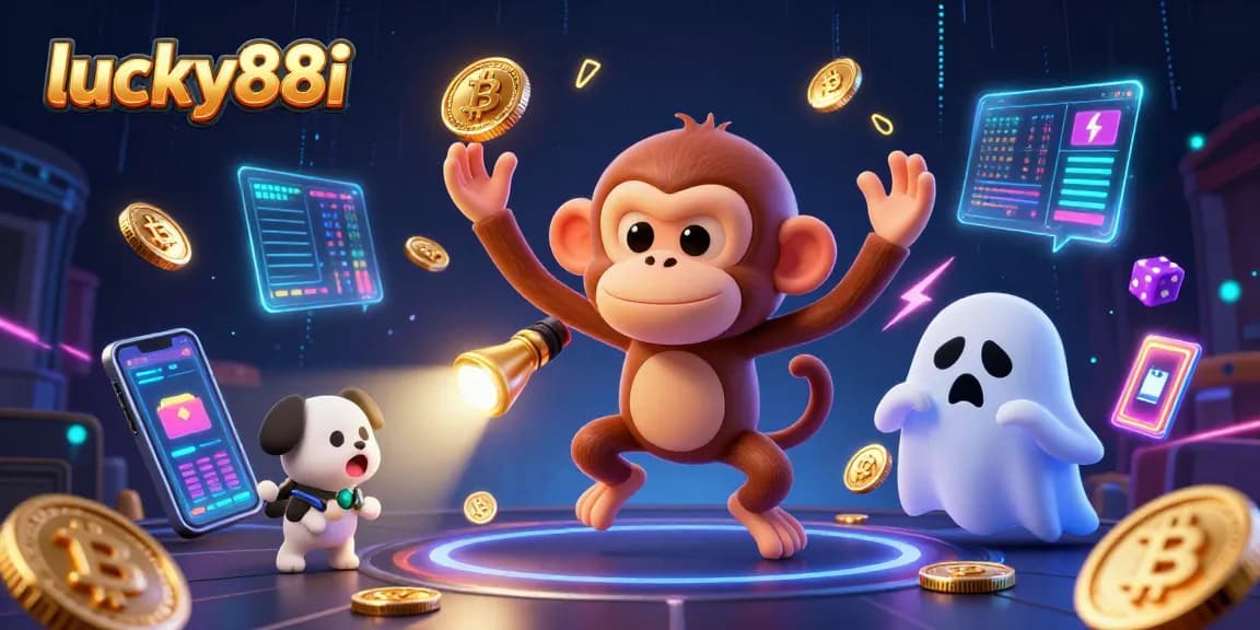 Experience thrilling gameplay at lucky88i with a ghost-hunter puppy tracking a mischievous monkey!