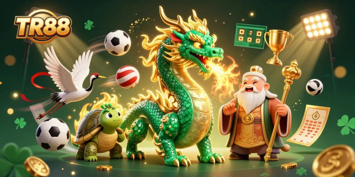 TR88 showcases an emerald jade dragon and lucky cranes flying, celebrating casino excitement in vibrant detail.