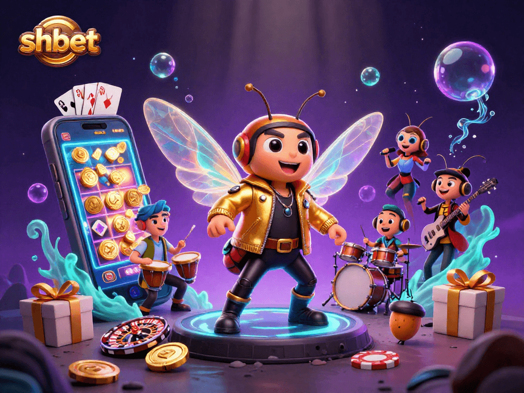 Experience the excitement of shbet's vibrant casino atmosphere with our cartoon rock star and dynamic gaming elements.
