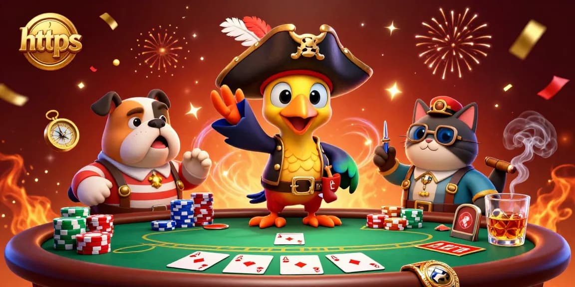 Engage in thrilling poker action at https with a pirate captain, bulldog, and cat navigator.