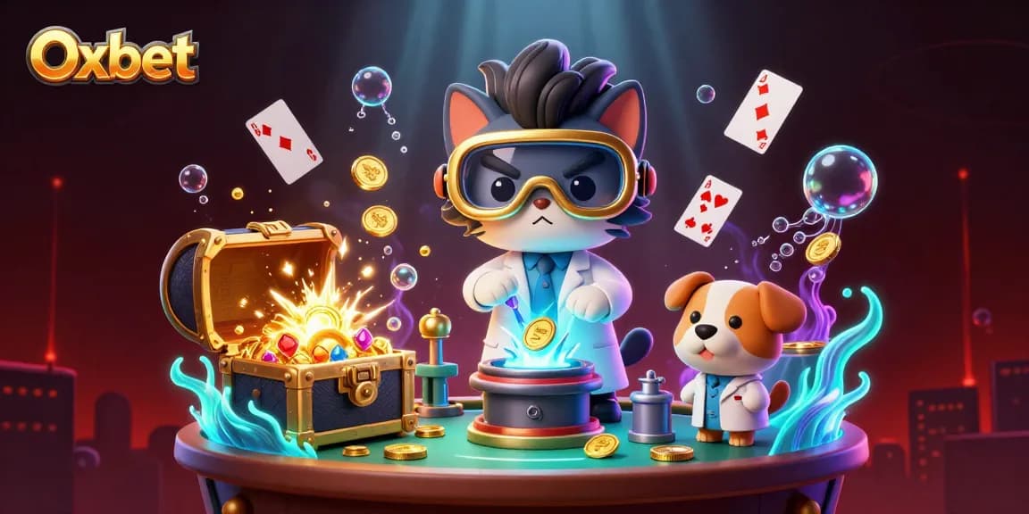 Experience the excitement of Oxbet with 3D cartoon illustrations featuring fun characters and dynamic casino elements.