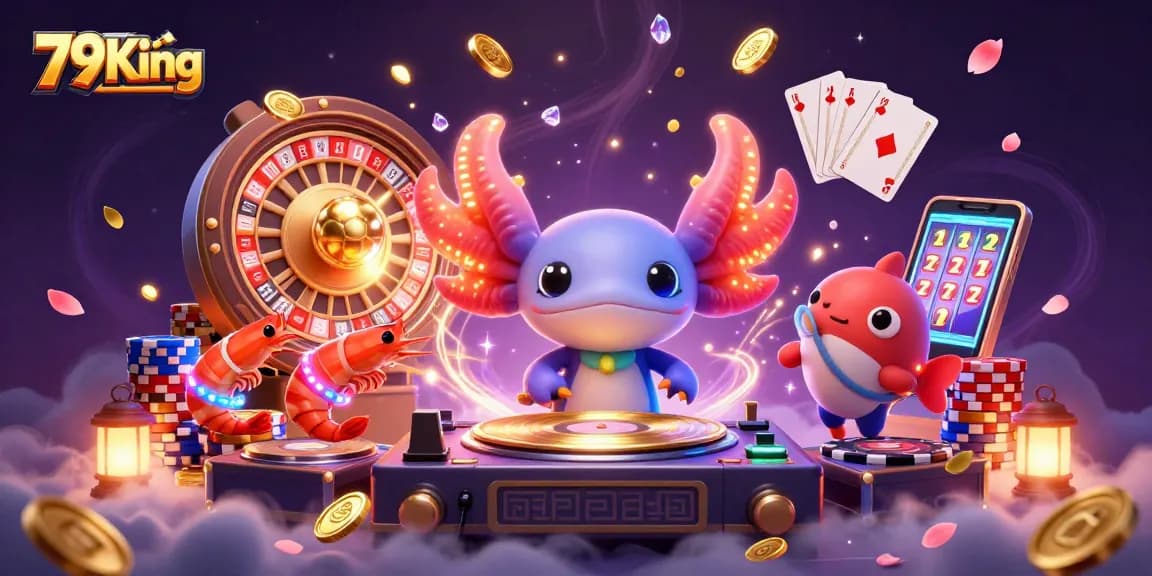 Experience thrilling excitement at 79King with a vibrant casino scene featuring dynamic characters and games.