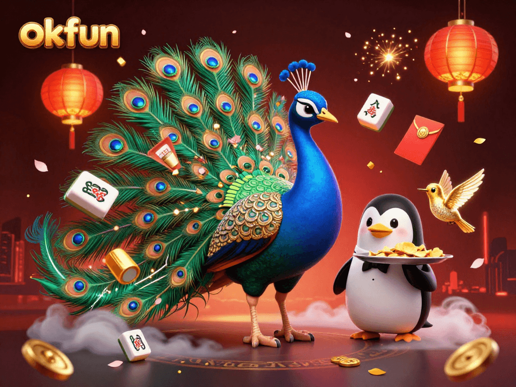 Spin the reels and win big with okfun at this vibrant 3D casino illustration.