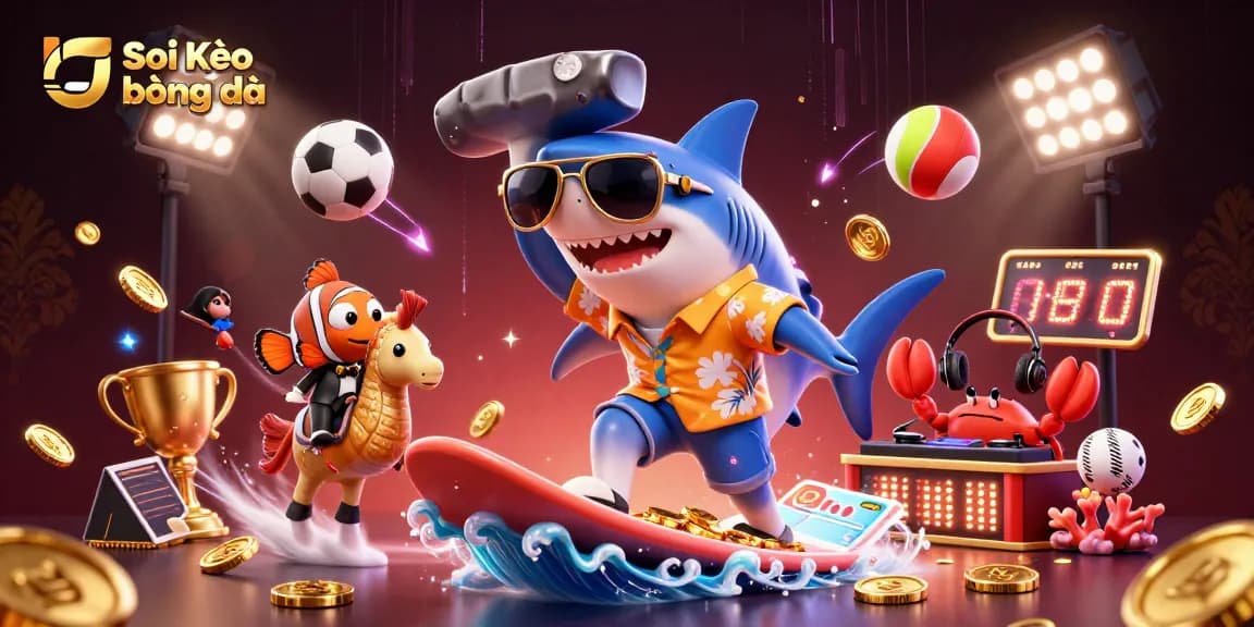 Soi Kèo bóng đá features engaging 3D cartoon characters in a vibrant, dynamic sports betting scene.