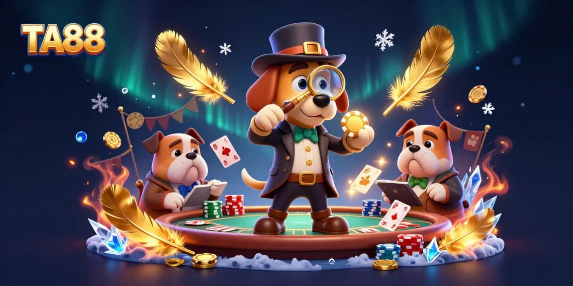 Join the excitement with TA88 poker, featuring a detective theme illustration showcasing a bloodhound and bulldog.