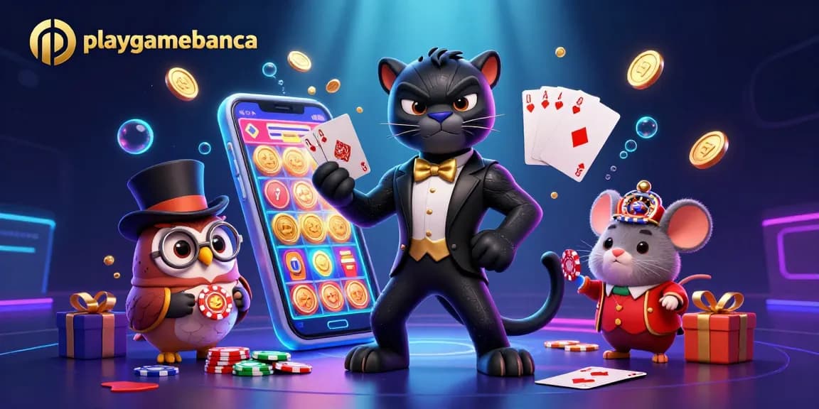 Experience excitement at playgamebanca with stylish characters showcasing vibrant casino games.