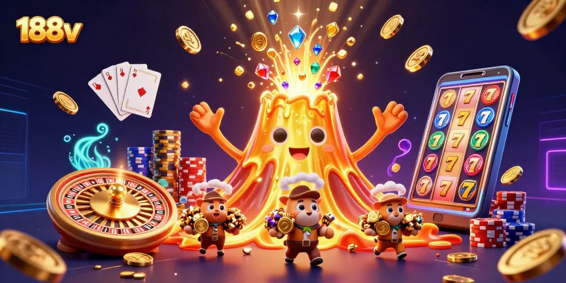 Experience excitement at 188v with stunning slot games and treasures cascading from a golden volcano.