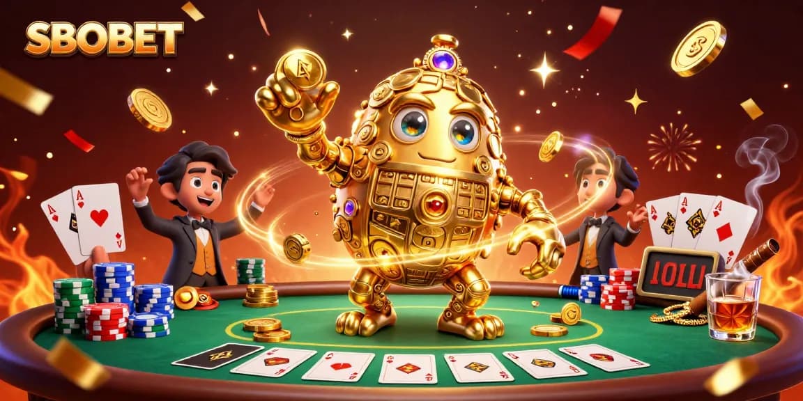 Experience thrilling SBOBET action in a colorful, dynamic casino scene with poker, confetti, and energy swirls.