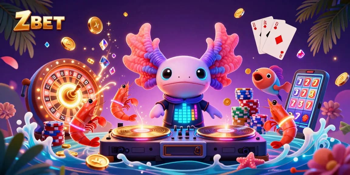 ZBET ignites gaming excitement with vibrant casino-themed underwater scene showcasing lively characters and dynamic gambling elements.