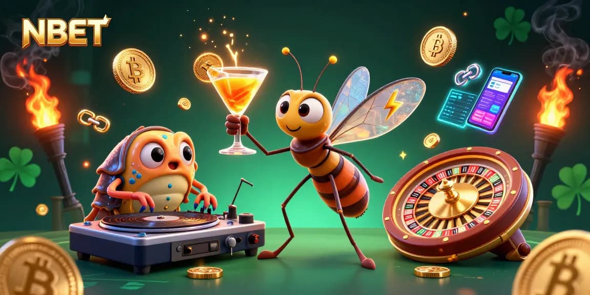 Engage with the NBET casino experience featuring a dynamic 3D illustration with vibrant elements.