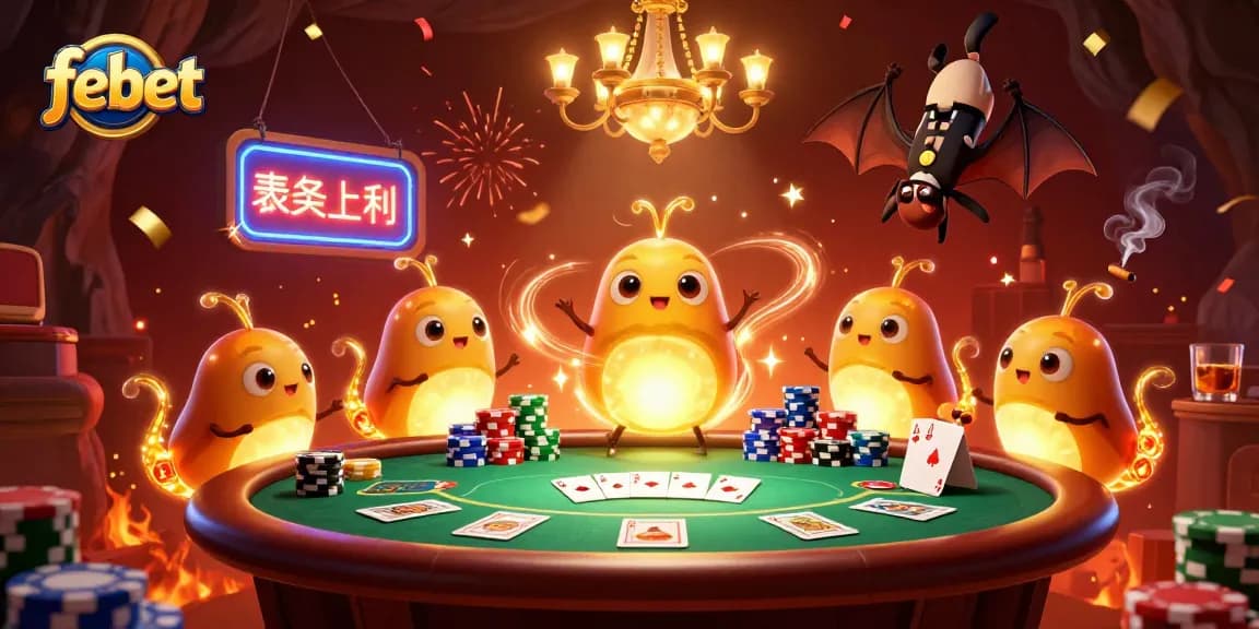 Experience fun moments at the febet casino, illuminated by glowing glowworms and a bat dealer.
