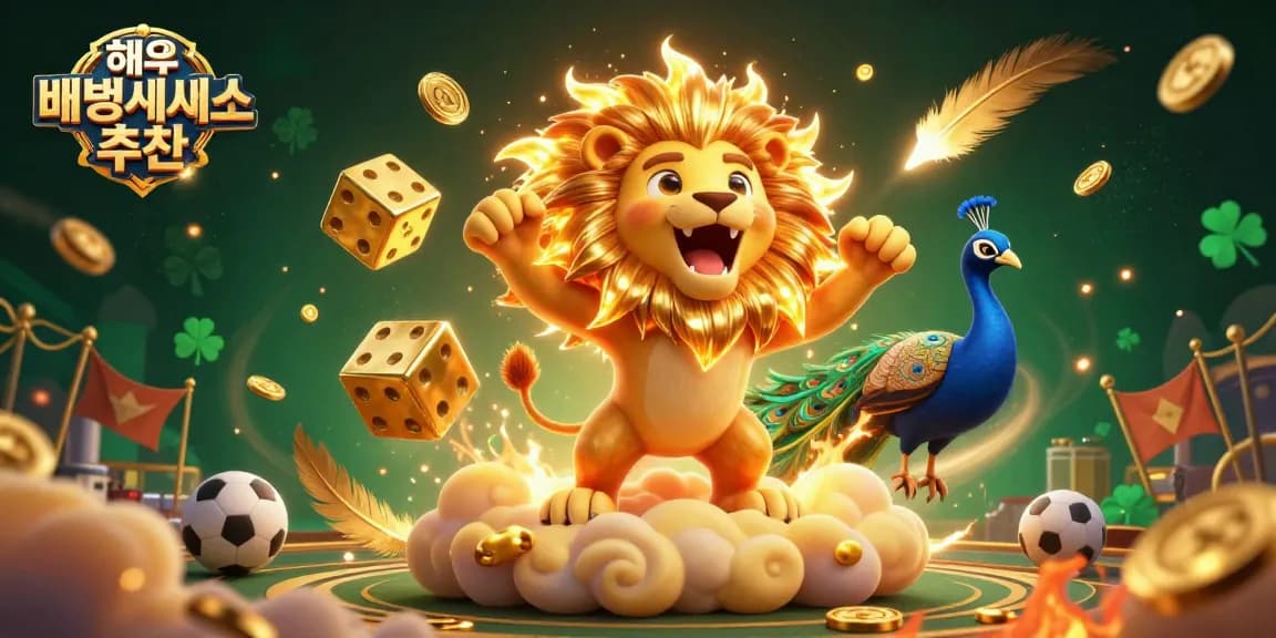 Win big with 해외배팅사이트 추천 featuring an energetic lion and dynamic sports betting elements in a vibrant scene.