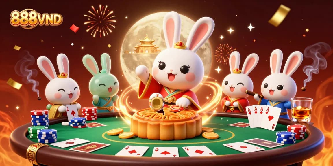 Experience thrilling gaming at 888VND with poker chips scattered amidst a moonlit celebration.