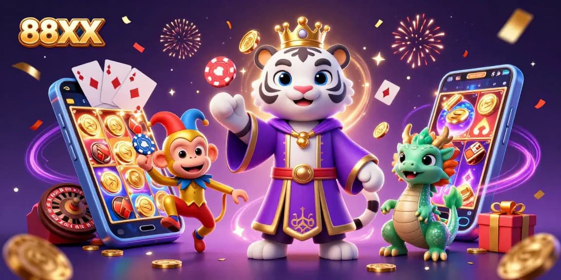 Spin and win at 88XX with vibrant slot reels and playful characters in 3D fun!