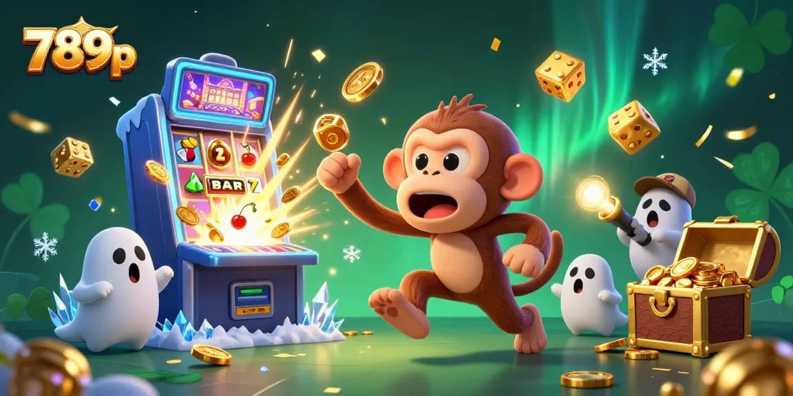 Experience the thrill of 789p casino with a poltergeist monkey juggling gold while a curious puppy tracks it.