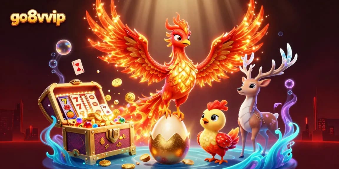 Experience vibrant gaming action with go8vvip surrounded by exciting slot elements and mythical characters.