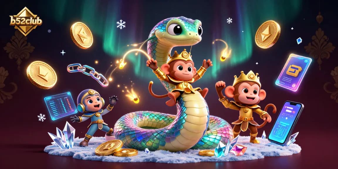 B52Club offers dazzling wins with a vibrant 3D rainbow serpent and exciting game elements.