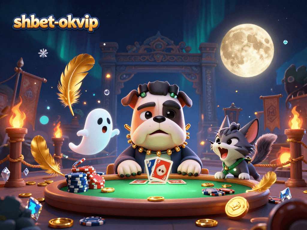 Engage with shbet-okvip's thrilling card games at a vibrant 3D casino scene.