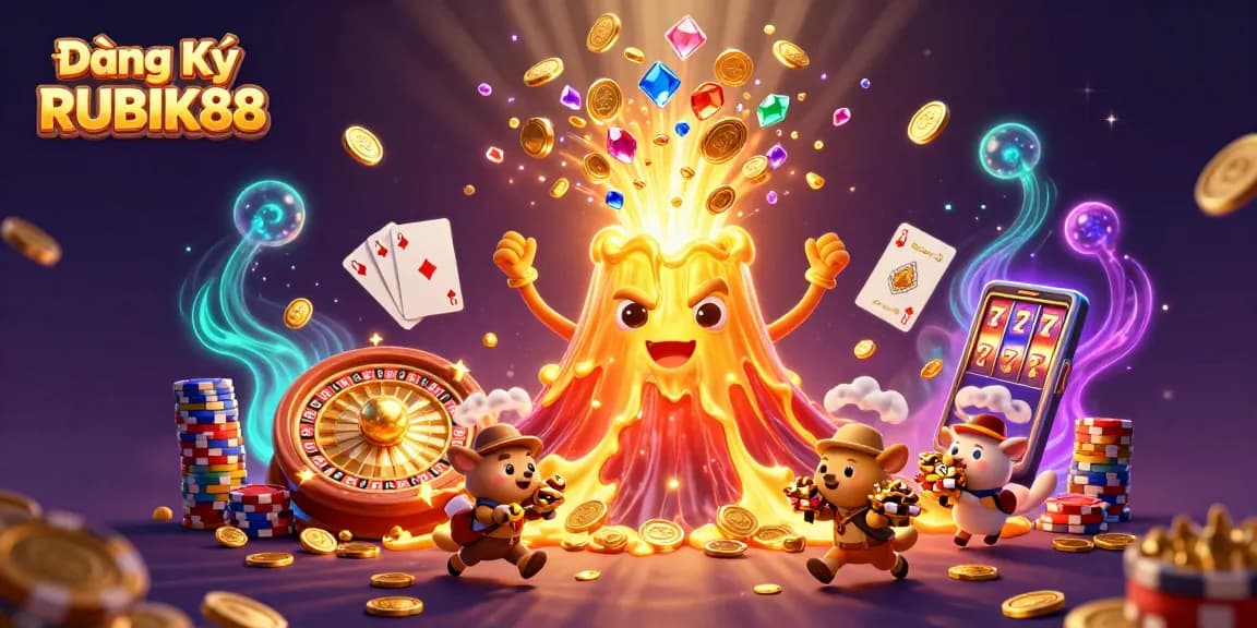 Play exciting games at Đăng Ký RUBIK88 with treasures erupting from the golden volcano, leading to big wins!