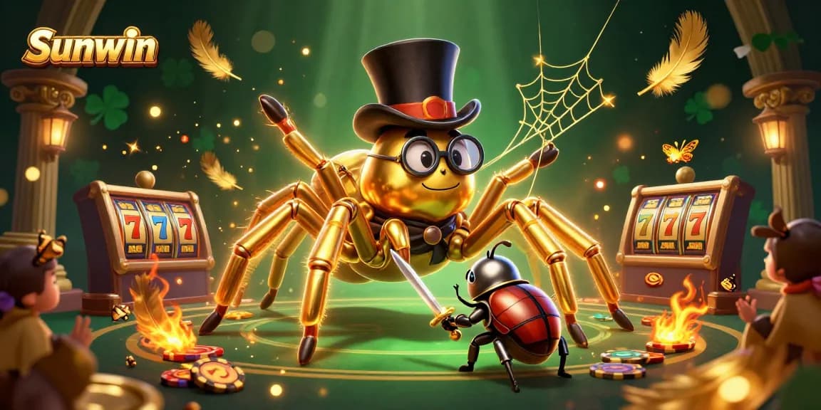 Engage with Sunwin's vibrant casino atmosphere featuring a golden tarantula and a brave knight in action.