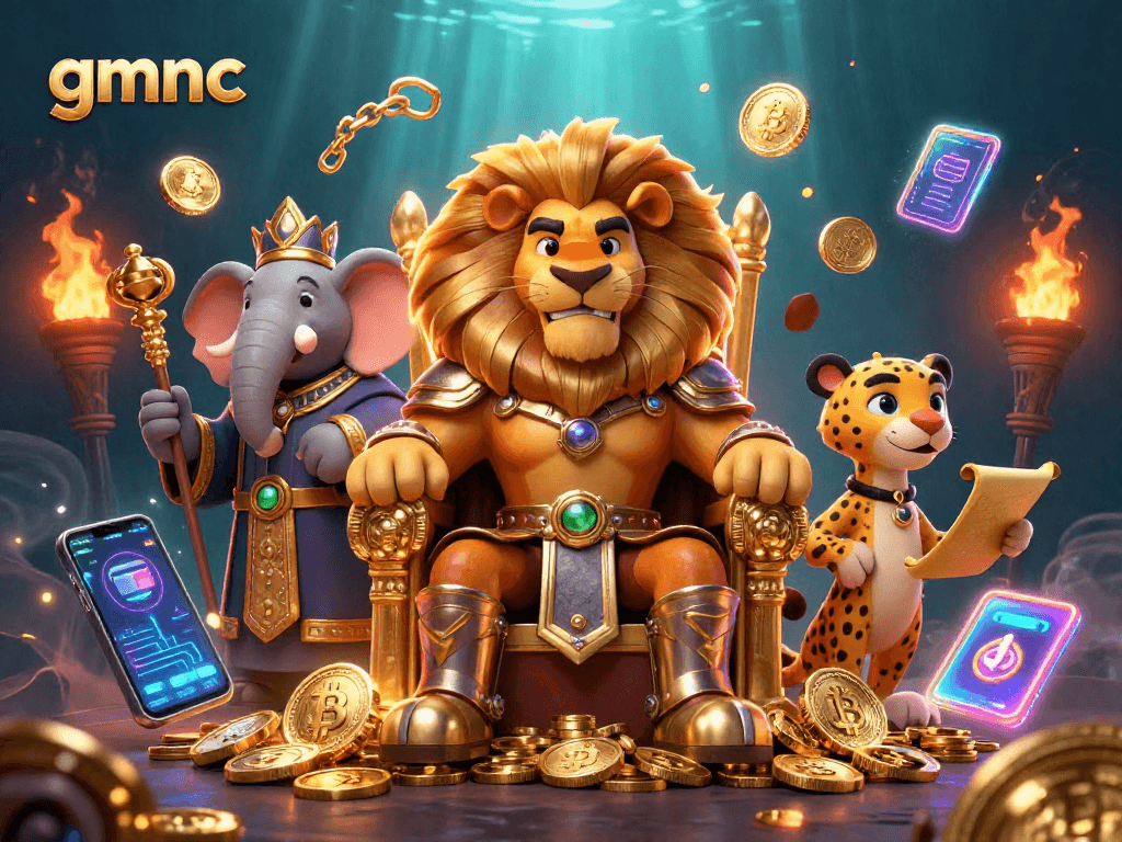 Engage with gmnc for a thrilling crypto casino experience featuring a fierce lion king.