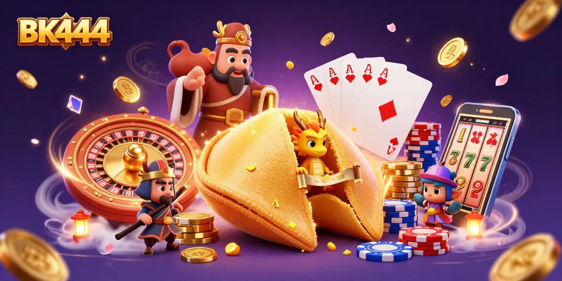 Experience thrilling gameplay with BK444's golden casino adventure featuring lucky dragons and fortune cookies.