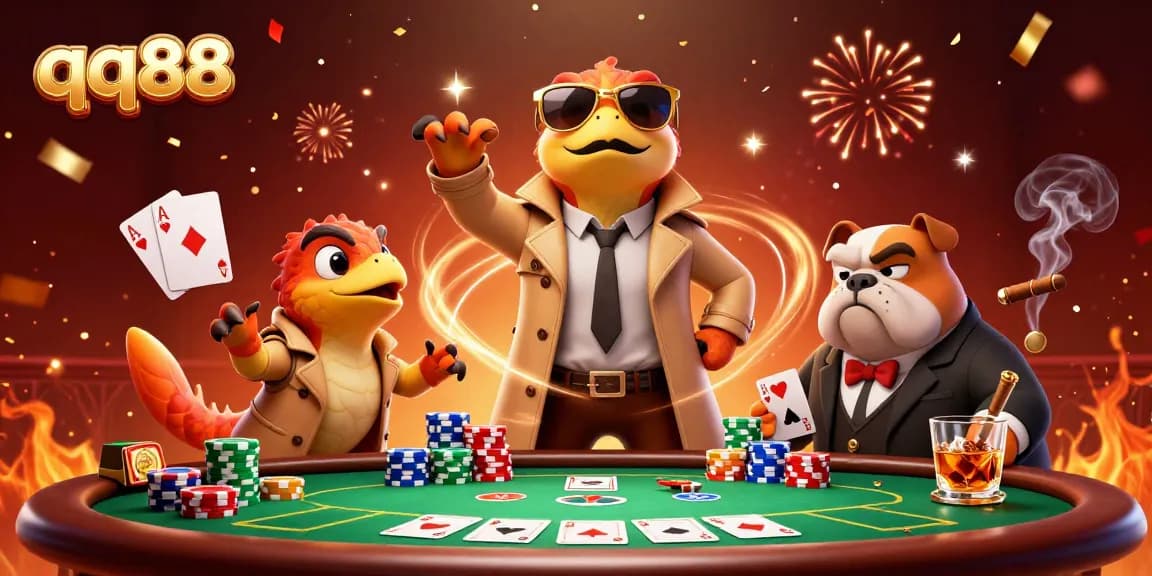 Experience thrilling casino action with qq88 as cartoon raptors in disguise attempt entry into a VIP lounge.