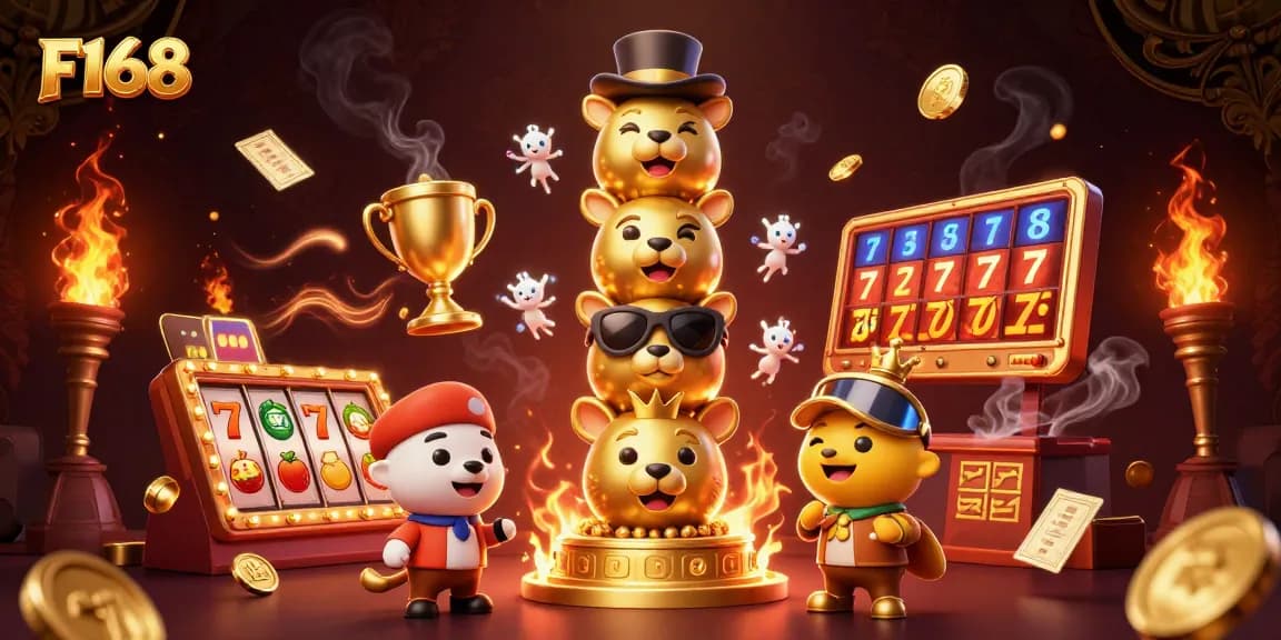 Engage with thrilling slot games at F168 with vibrant symbols and dynamic characters.