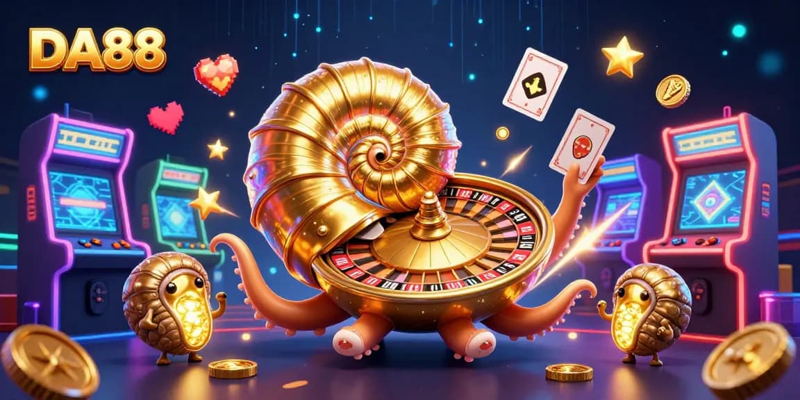 Spin the DA88 roulette wheel while winning with multiple hands of cards in an animated casino.