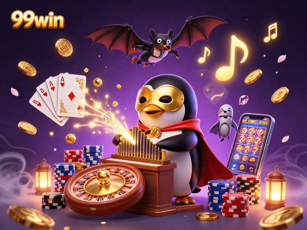 Engage with 99win's thrilling casino adventures featuring vibrant elements and charismatic characters.