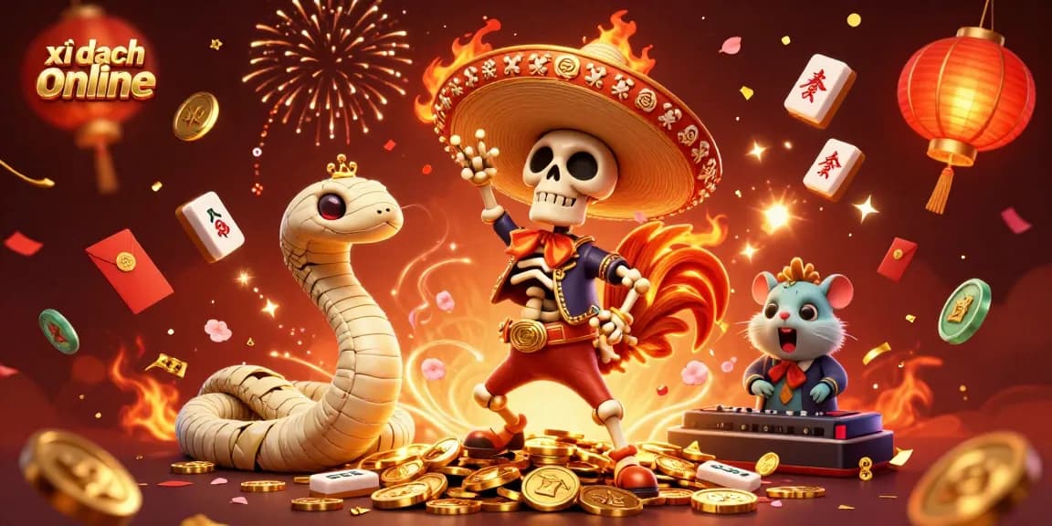 Engage in xì dách online excitement with our lively 3D casino illustration featuring animated characters.