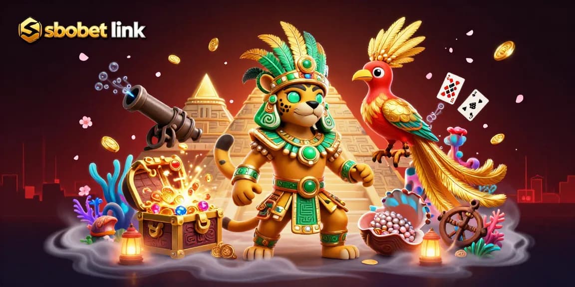 Engage with sbobet link while witnessing a vibrant, action-packed casino scene featuring ancient motifs and gaming elements.