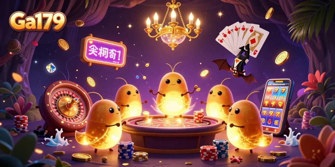 Spin the jackpot with Ga179 in a vibrant, illuminated casino scene featuring animated glowworms.