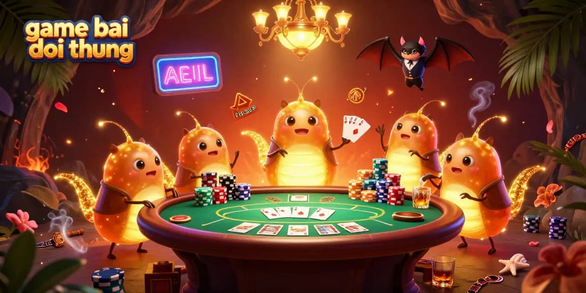 Experience vibrant game bai doi thuong with glowworms lighting the cavernous casino scene, showcasing poker excitement.