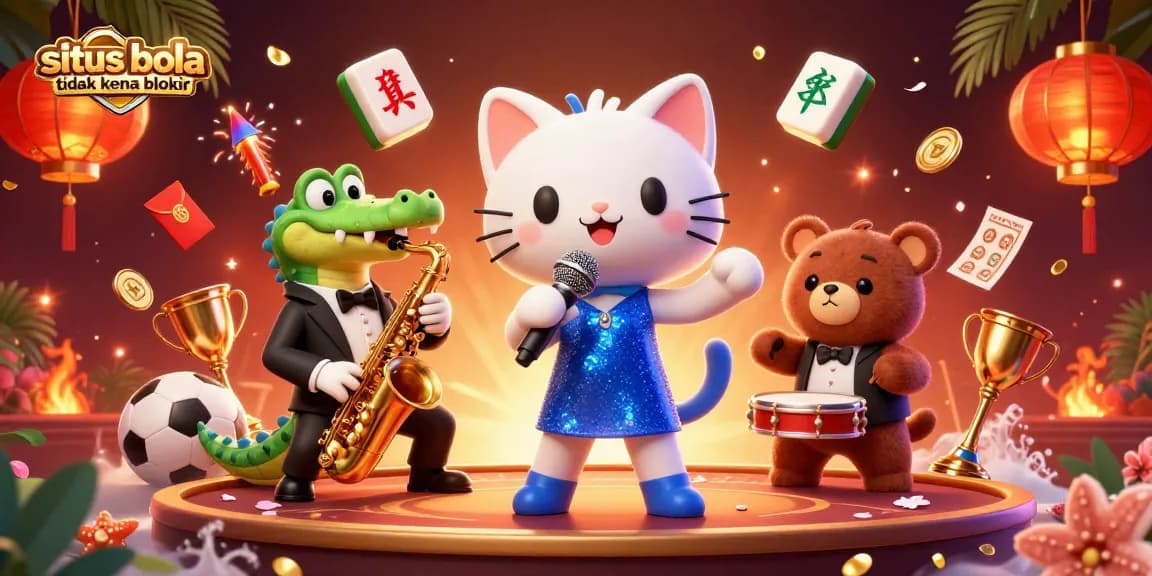 Bet on situs bola tidak kena blokir with a vibrant casino scene showcasing jazz singer, saxophonist, and drummer.