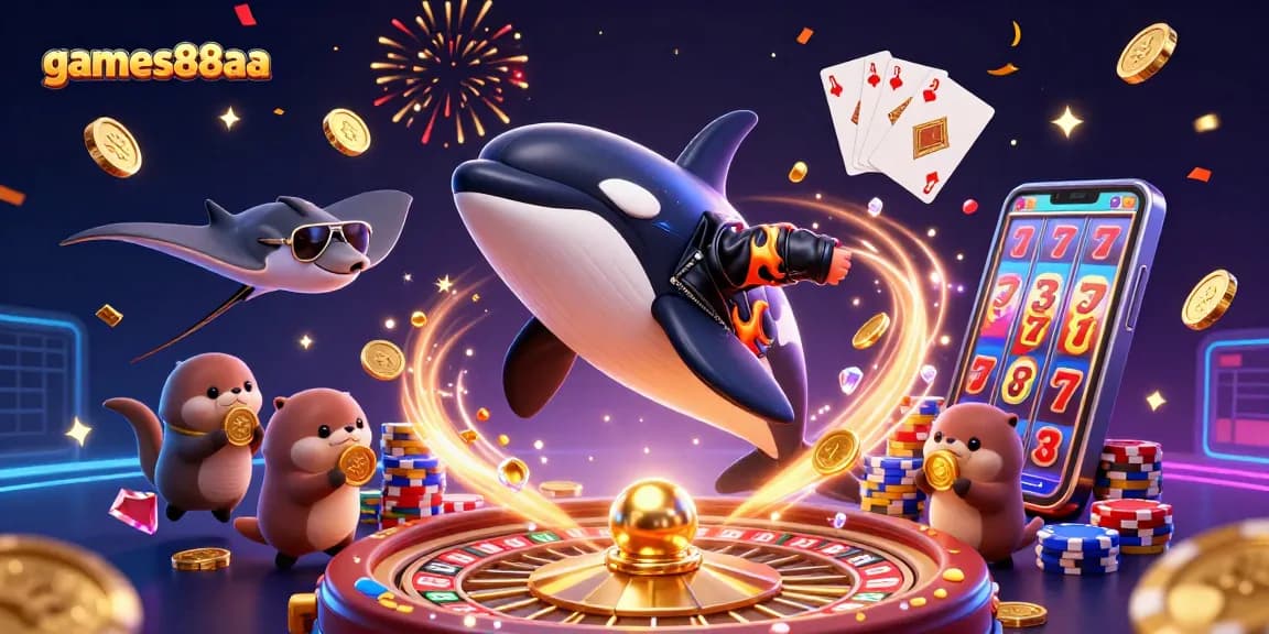Experience the excitement at games88aa with vibrant casino elements and playful sea characters.