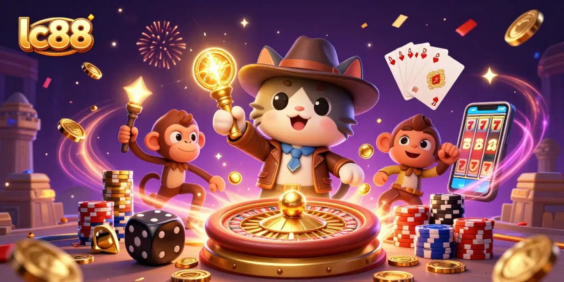 Experience excitement with lc88 as a cartoon explorer uncovers casino treasures in a dynamic scene.