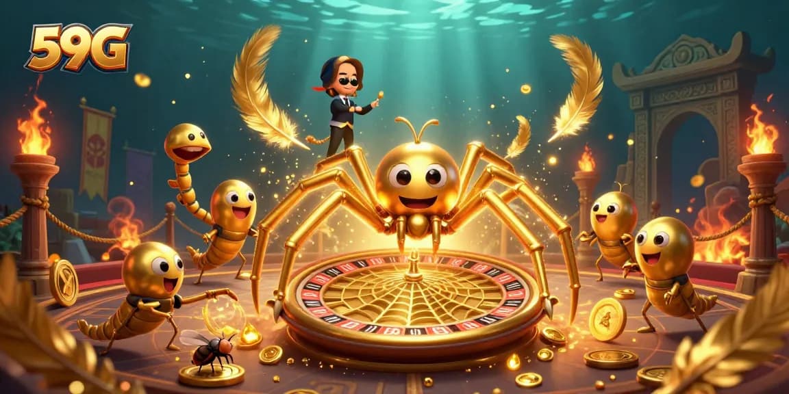 Experience the excitement of gambling at 59G with a vibrant 3D illustration of a spider-themed roulette.