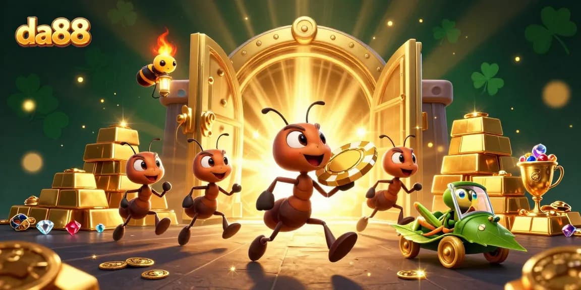 Experience da88 action with ants in a heist, golden chips, and brilliant treasures.