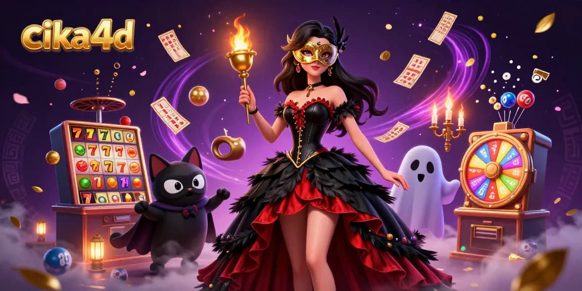 Experience thrilling wins with cika4d as vibrant slot reels and lucky symbols fill the scene.