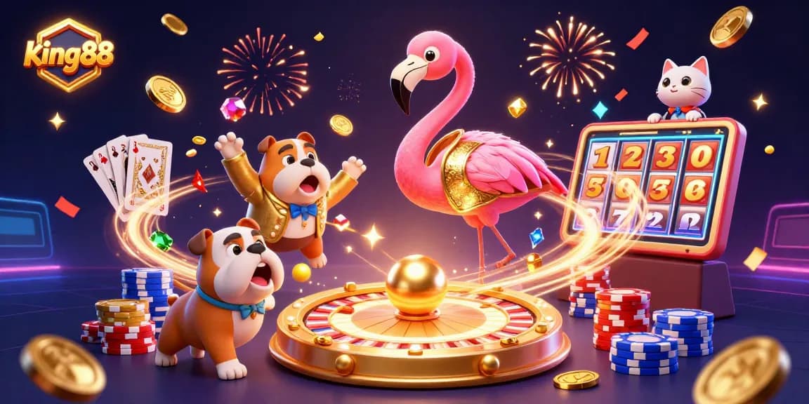 Experience thrilling gameplay with king88 as the game show host spins the golden prize wheel in a casino