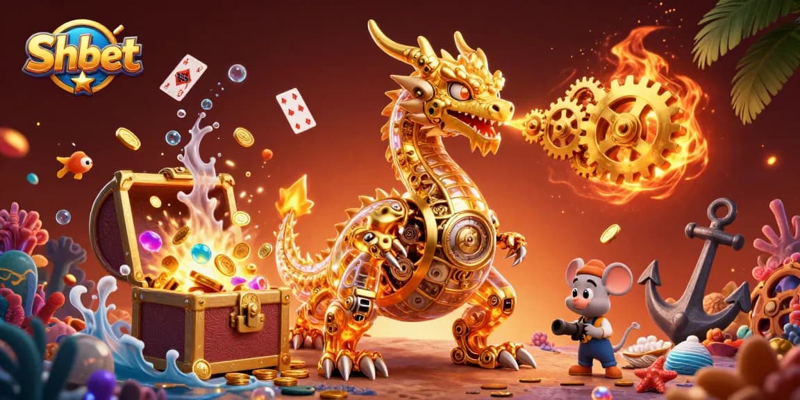 Experience Shbet's thrilling casino atmosphere with a golden dragon and rich game elements.