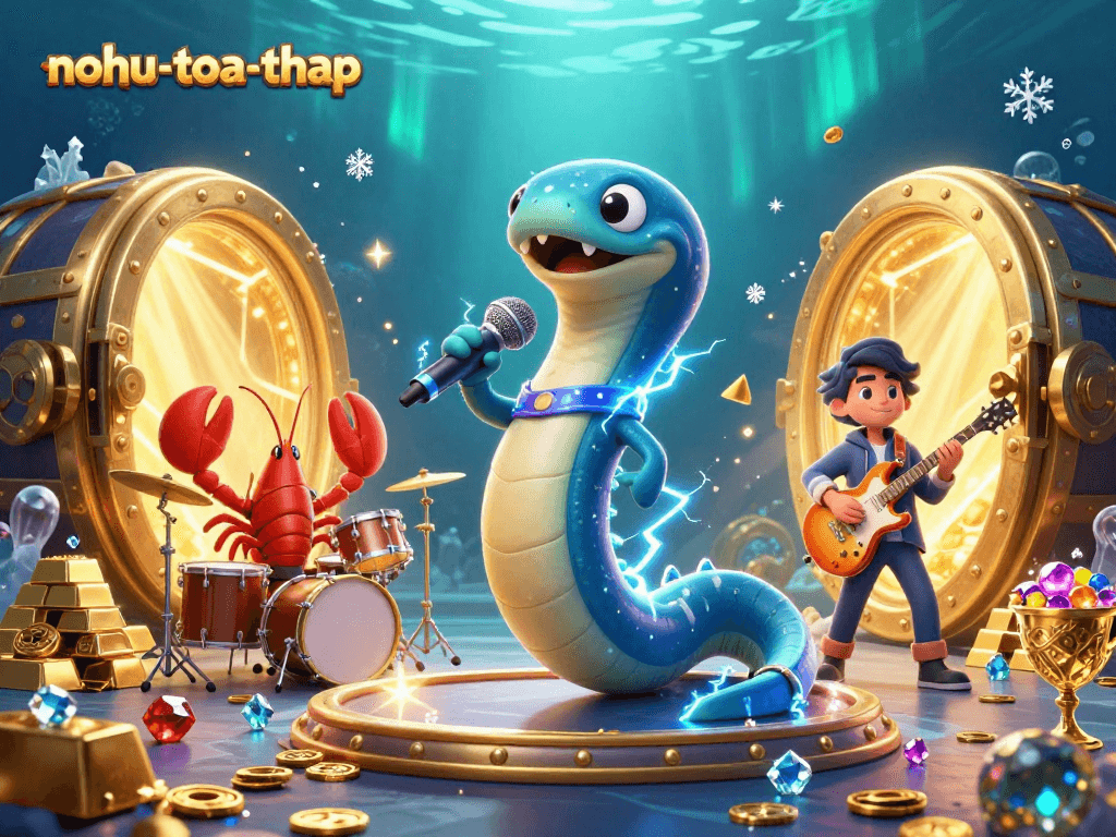 Experience thrilling wins with nohu-toa-thap in an underwater casino, featuring exciting game elements and vibrant characters.
