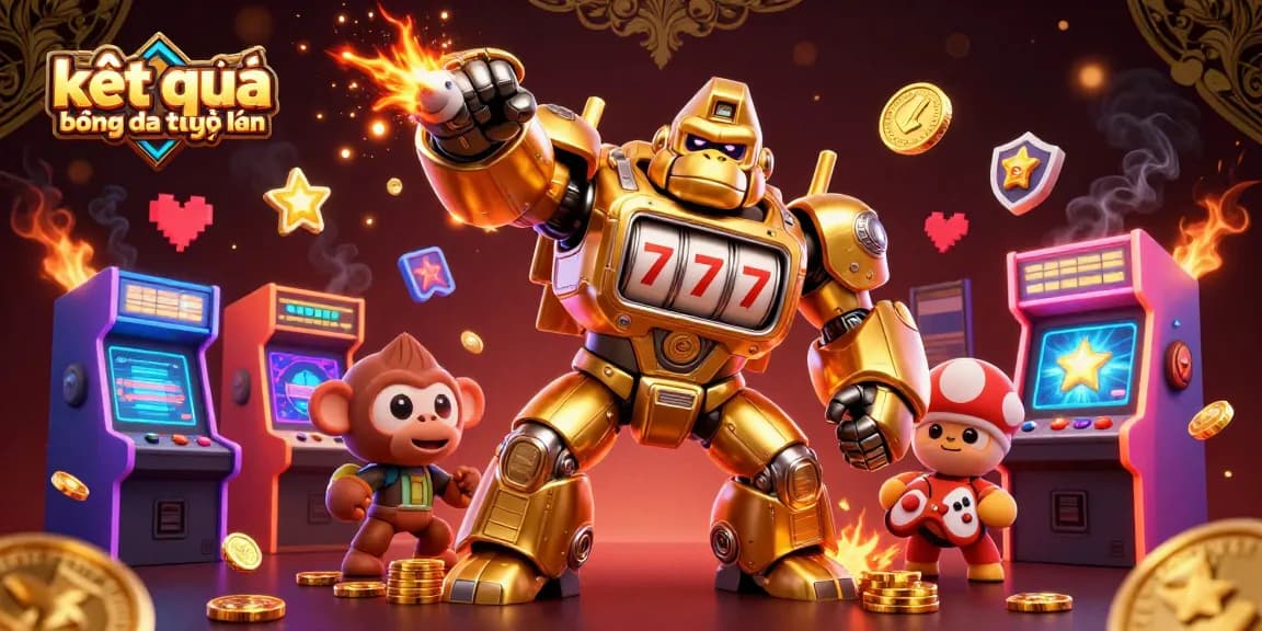 Bet live on kết quả bóng đá trực tuyến with this dynamic 3D illustration featuring a golden gorilla mech.