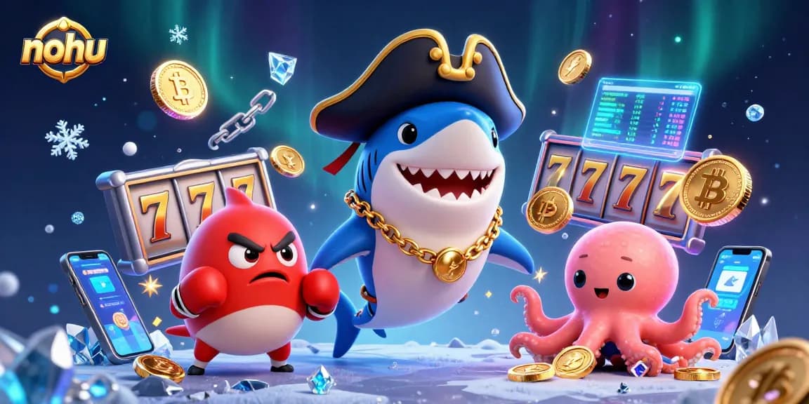 Engage in thrilling games at nohu with a vibrant casino scene showcasing dynamic characters and crypto elements.